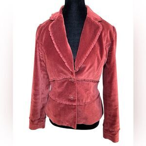 Vintage Y2K Blazer Size 4 Brown Velvet Jacket Chocolate Retro 2000s